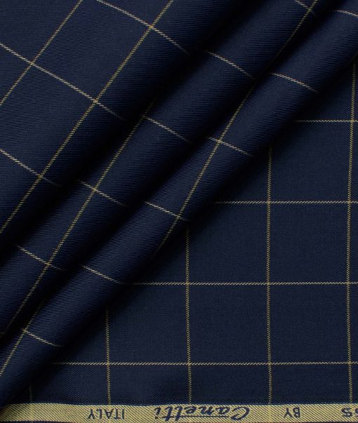 Canetti by Cadini Italy Men's Bamboo Checks 2.25 Meter Unstitched Shirting Fabric (Dark Royal Blue)