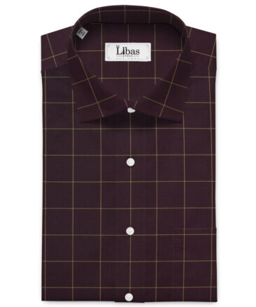 Canetti by Cadini Italy Men's Bamboo Checks 2.25 Meter Unstitched Shirting Fabric (Dark Wine)