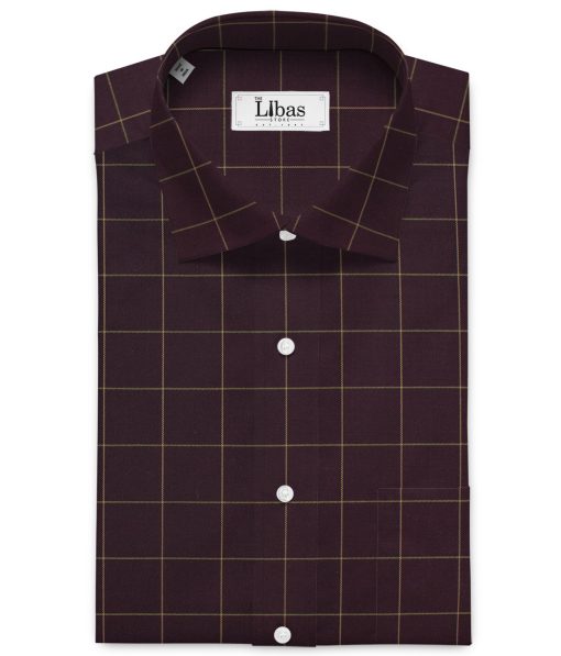 Canetti by Cadini Italy Men's Bamboo Checks 2.25 Meter Unstitched Shirting Fabric (Dark Wine)