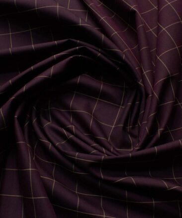 Canetti by Cadini Italy Men's Bamboo Checks 2.25 Meter Unstitched Shirting Fabric (Dark Wine)