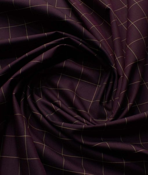 Canetti by Cadini Italy Men's Bamboo Checks 2.25 Meter Unstitched Shirting Fabric (Dark Wine)