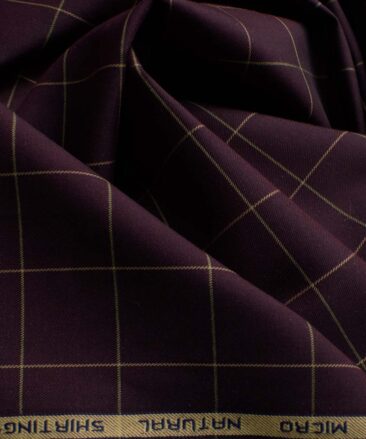 Canetti by Cadini Italy Men's Bamboo Checks 2.25 Meter Unstitched Shirting Fabric (Dark Wine)