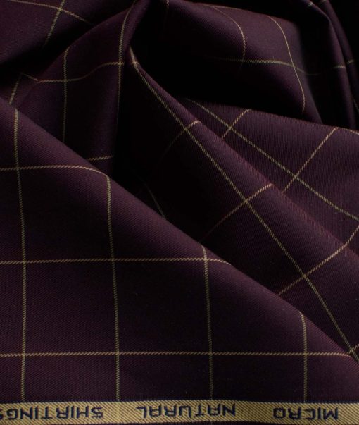 Canetti by Cadini Italy Men's Bamboo Checks 2.25 Meter Unstitched Shirting Fabric (Dark Wine)