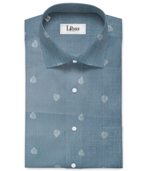 Canetti by Cadini Italy Men's Lawn Premium Cotton Printed 2.25 Meter Unstitched Shirting Fabric (Stone Blue)