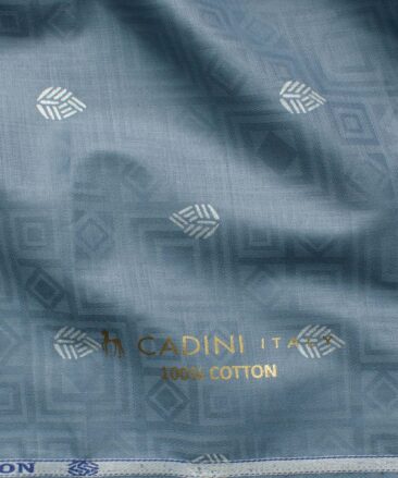 Canetti by Cadini Italy Men's Lawn Premium Cotton Printed 2.25 Meter Unstitched Shirting Fabric (Stone Blue)