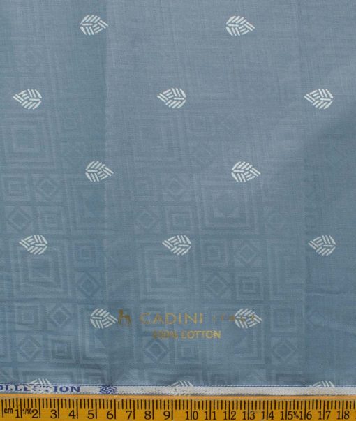 Canetti by Cadini Italy Men's Lawn Premium Cotton Printed 2.25 Meter Unstitched Shirting Fabric (Stone Blue)