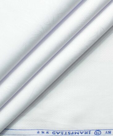 J.Hamsptead Men's Premium Cotton Self Design 2.25 Meter Unstitched Shirting Fabric (Arctic White)