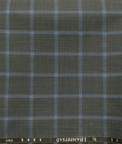 J.Hampstead Men's 60% Wool Super 120's Checks 1.30 Meter Unstitched Trouser Fabric (Grey)