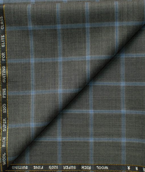 J.Hampstead Men's 60% Wool Super 120's Checks 1.30 Meter Unstitched Trouser Fabric (Grey)