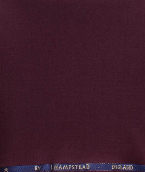 J.Hampstead Men's 60% Wool Super 140's Solids 1.30 Meter Unstitched Trouser Fabric (Dark Wine)