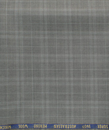 J.Hampstead Men's 60% Wool Super 140's Checks 1.30 Meter Unstitched Trouser Fabric (Light Grey)