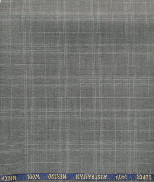 J.Hampstead Men's 60% Wool Super 140's Checks 1.30 Meter Unstitched Trouser Fabric (Light Grey)