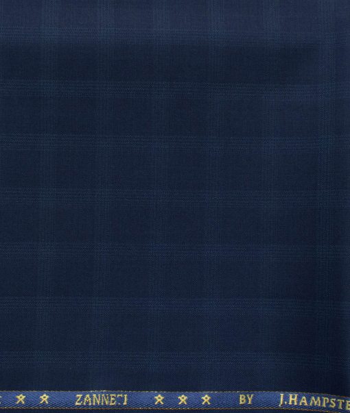 J.Hampstead Men's 60% Wool Super 140's Checks 1.30 Meter Unstitched Trouser Fabric (Dark Royal Blue)