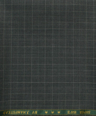 J.Hampstead Men's 60% Wool Super 150's Checks 1.30 Meter Unstitched Trouser Fabric (Dark Grey)