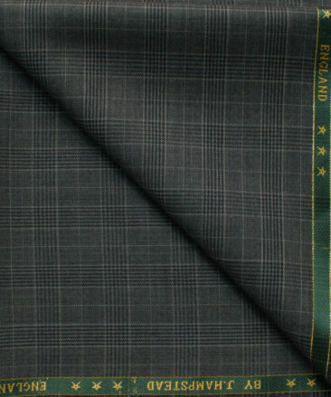 J.Hampstead Men's 60% Wool Super 150's Checks 1.30 Meter Unstitched Trouser Fabric (Dark Grey)