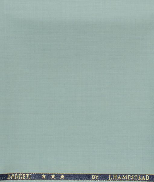 J.Hampstead Men's 60% Wool Super 130's Solids 1.30 Meter Unstitched Trouser Fabric (Light Teal Blue)