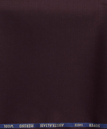 J.Hampstead Men's 60% Wool Super 140's Solids 1.30 Meter Unstitched Trouser Fabric (Dark Wine)