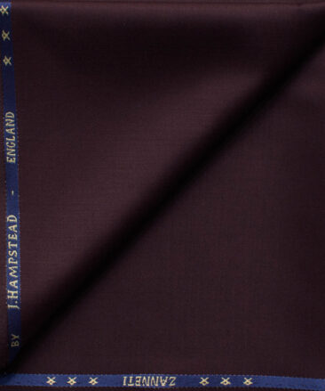 J.Hampstead Men's 60% Wool Super 140's Solids 1.30 Meter Unstitched Trouser Fabric (Dark Wine)