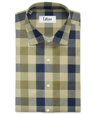 Luthai Men's Giza Cotton Checks 2.25 Meter Unstitched Shirting Fabric (Beige & Brown)