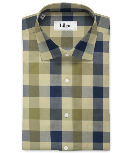 Luthai Men's Giza Cotton Checks 2.25 Meter Unstitched Shirting Fabric (Beige & Brown)