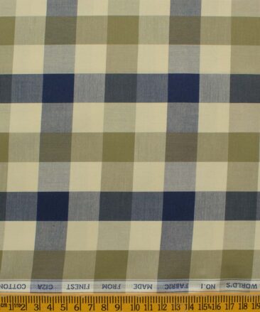 Luthai Men's Giza Cotton Checks 2.25 Meter Unstitched Shirting Fabric (Beige & Brown)