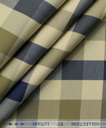 Luthai Men's Giza Cotton Checks 2.25 Meter Unstitched Shirting Fabric (Beige & Brown)