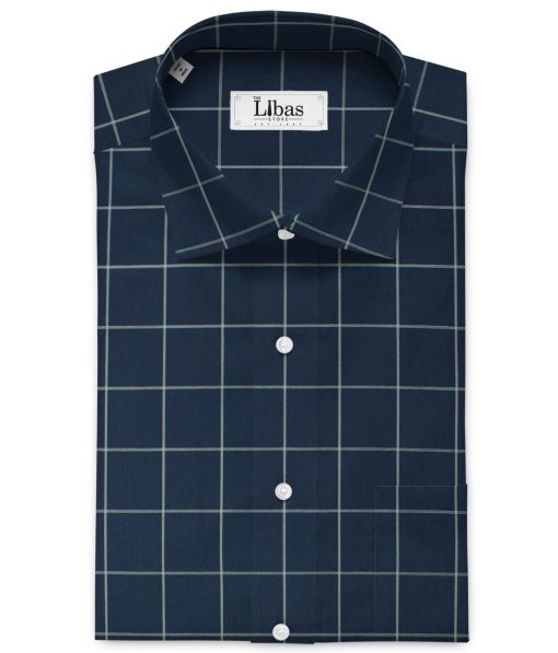 Luthai Men's Giza Cotton Checks 2.25 Meter Unstitched Shirting Fabric (Dark Royal Blue)