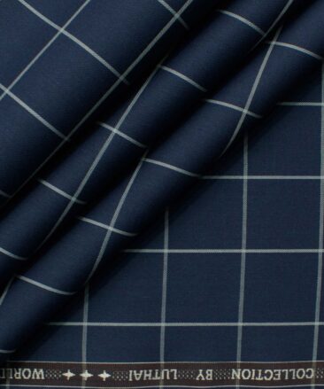 Luthai Men's Giza Cotton Checks 2.25 Meter Unstitched Shirting Fabric (Dark Royal Blue)