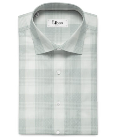 Luthai Men's Supima Cotton Checks 2.25 Meter Unstitched Shirting Fabric (White & Grey)