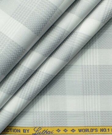 Luthai Men's Supima Cotton Checks 2.25 Meter Unstitched Shirting Fabric (White & Grey)