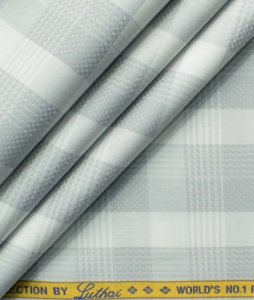 Luthai Men's Supima Cotton Checks 2.25 Meter Unstitched Shirting Fabric (White & Grey)