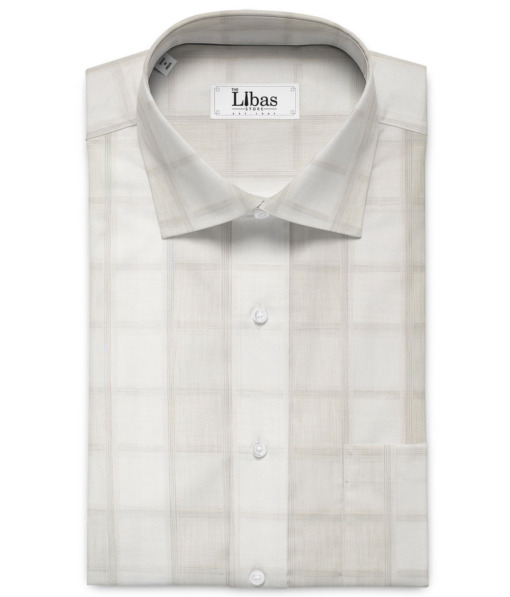 Luthai Men's Supima Cotton Checks  Unstitched Shirting Fabric (White & Grey) - Image 2