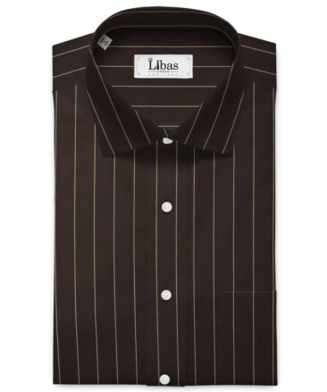 Luthai Men's Supima Cotton Striped 2.25 Meter Unstitched Shirting Fabric (Dark Brown)