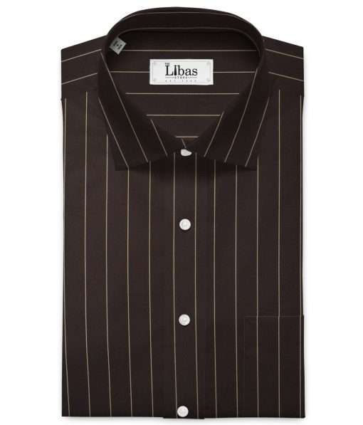 Luthai Men's Supima Cotton Striped 2.25 Meter Unstitched Shirting Fabric (Dark Brown)