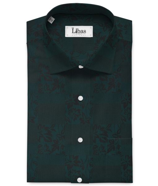 Luthai Men's Supima Cotton Self Design 2.25 Meter Unstitched Shirting Fabric (Dark Sea Green)