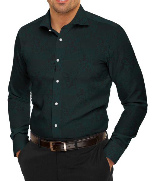 Luthai Men's Supima Cotton Self Design 2.25 Meter Unstitched Shirting Fabric (Dark Sea Green)