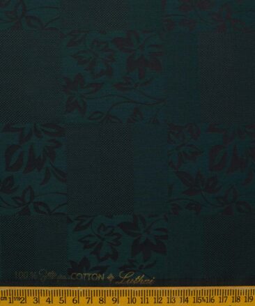 Luthai Men's Supima Cotton Self Design 2.25 Meter Unstitched Shirting Fabric (Dark Sea Green)