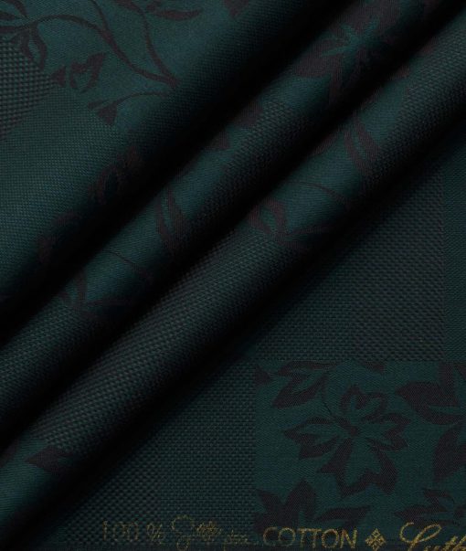 Luthai Men's Supima Cotton Self Design 2.25 Meter Unstitched Shirting Fabric (Dark Sea Green)