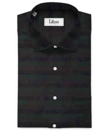 Luthai Men's Supima Cotton Striped 2.25 Meter Unstitched Shirting Fabric (Dark Green)