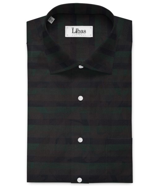 Luthai Men's Supima Cotton Striped 2.25 Meter Unstitched Shirting Fabric (Dark Green)