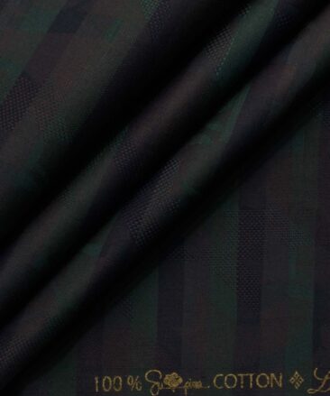 Luthai Men's Supima Cotton Striped 2.25 Meter Unstitched Shirting Fabric (Dark Green)