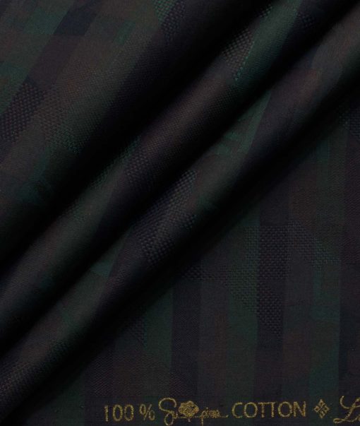 Luthai Men's Supima Cotton Striped 2.25 Meter Unstitched Shirting Fabric (Dark Green)