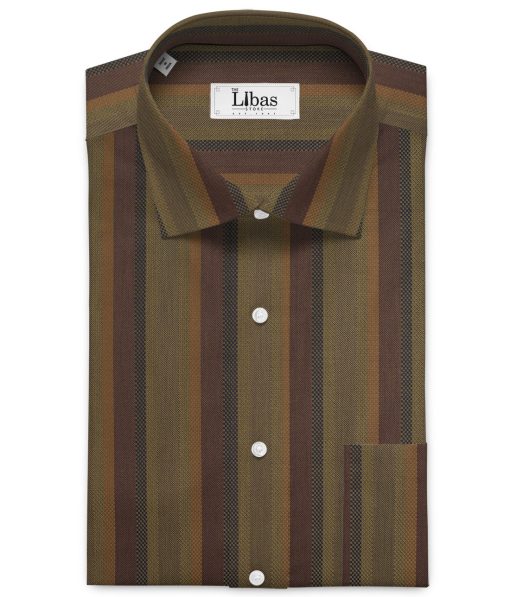 Tessitura Monti Men's Giza Cotton Striped 2.25 Meter Unstitched Shirting Fabric (Brown)