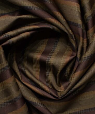 Tessitura Monti Men's Giza Cotton Striped 2.25 Meter Unstitched Shirting Fabric (Brown)