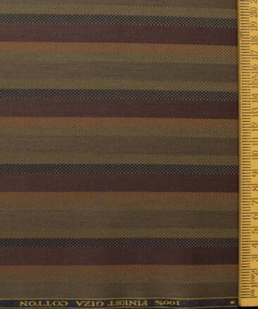 Tessitura Monti Men's Giza Cotton Striped 2.25 Meter Unstitched Shirting Fabric (Brown)