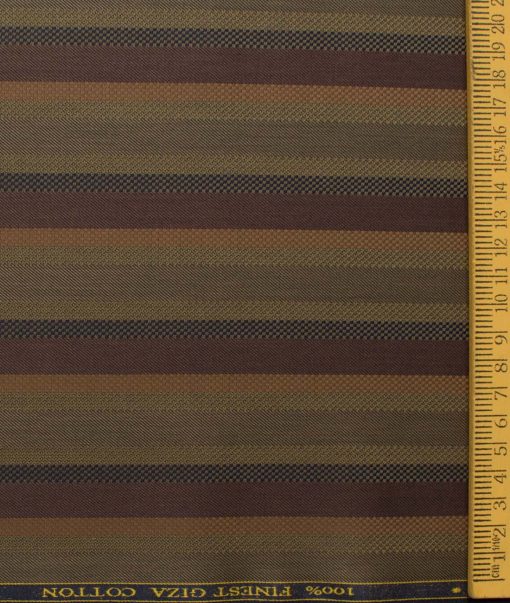 Tessitura Monti Men's Giza Cotton Striped 2.25 Meter Unstitched Shirting Fabric (Brown)