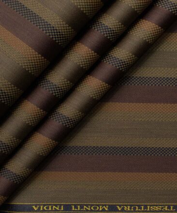 Tessitura Monti Men's Giza Cotton Striped 2.25 Meter Unstitched Shirting Fabric (Brown)