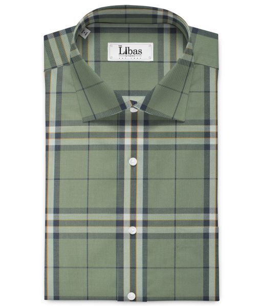 Soktas Men's Giza Cotton Checks 2.25 Meter Unstitched Shirting Fabric (Sage Green)