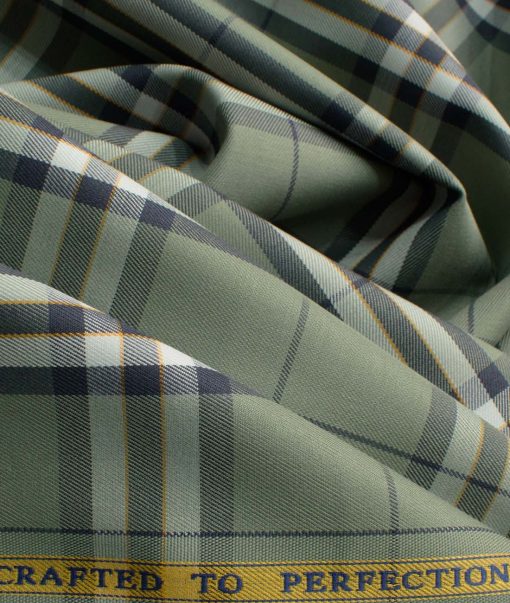 Soktas Men's Giza Cotton Checks 2.25 Meter Unstitched Shirting Fabric (Sage Green)