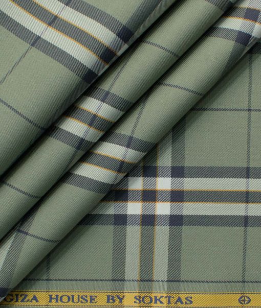 Soktas Men's Giza Cotton Checks 2.25 Meter Unstitched Shirting Fabric (Sage Green)